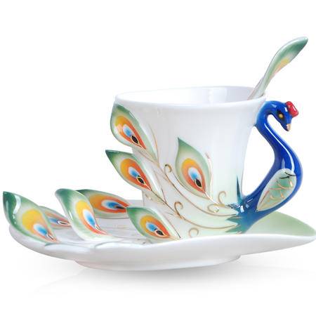 5折 樂享 景德鎮(zhèn)陶瓷琺瑯瓷孔雀杯咖啡杯套裝 創(chuàng)意禮品陶瓷器包郵圖片大全 郵樂官方網(wǎng)站