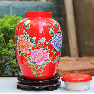 【景德鎮(zhèn)陶瓷泡酒瓶收藏 中國紅牡丹五斤裝白酒壇子5斤裝酒壇】價(jià)格,廠家,圖片,陶瓷包裝容器,景德鎮(zhèn)金泰陶瓷-