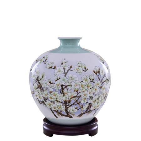瓷博 景德鎮(zhèn)陶瓷小號(hào)玉蘭花瓶藝術(shù)陶瓷家居擺件迎春花開(kāi)禮品裝