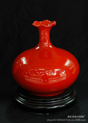 【中國紅荷陶瓷花瓶 陶瓷 花盤 禮品 家居擺件 廠家直銷商務禮品】價格,廠家,圖片,陶瓷工藝品,德化縣僑興瓷雕廠-