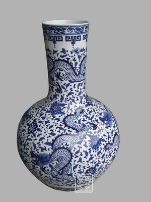 景德鎮陶瓷青花天球龍瓶_中華陶瓷網